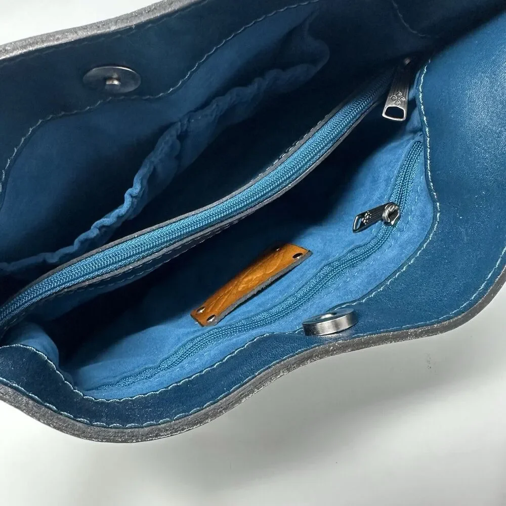 Patricia Nash Otavia Bucket Crossbody Bag Cutout Tooled‎ Tassel Carribean Blue